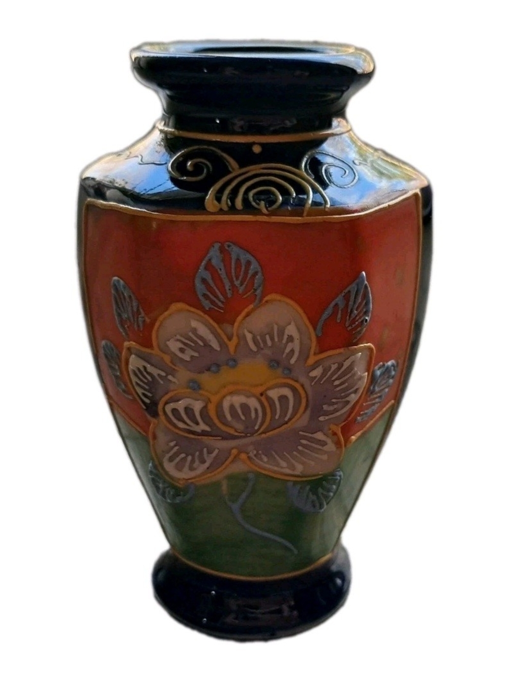 Vintage Japanese Moriage Porcelain Vase Handpainted Beaded Floral Made in Japan